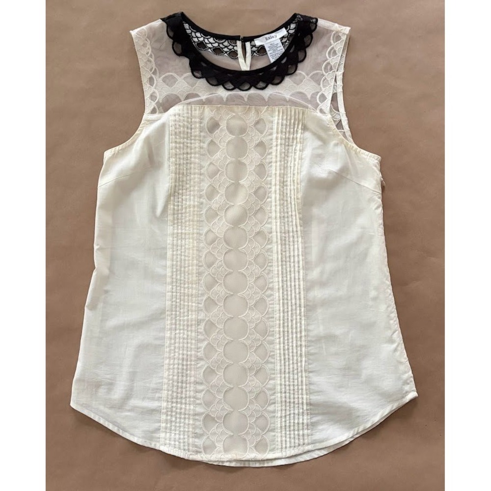 Esley Womens Sleeveless Blouse Black Scalloped Peekaboo Lace Small Feminine